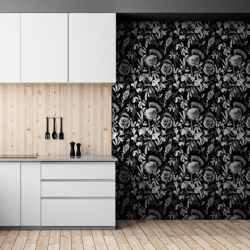 GDSL5020 Thistle Premium Peel and Stick Wallpaper Panel 26 inch Wide in Black White