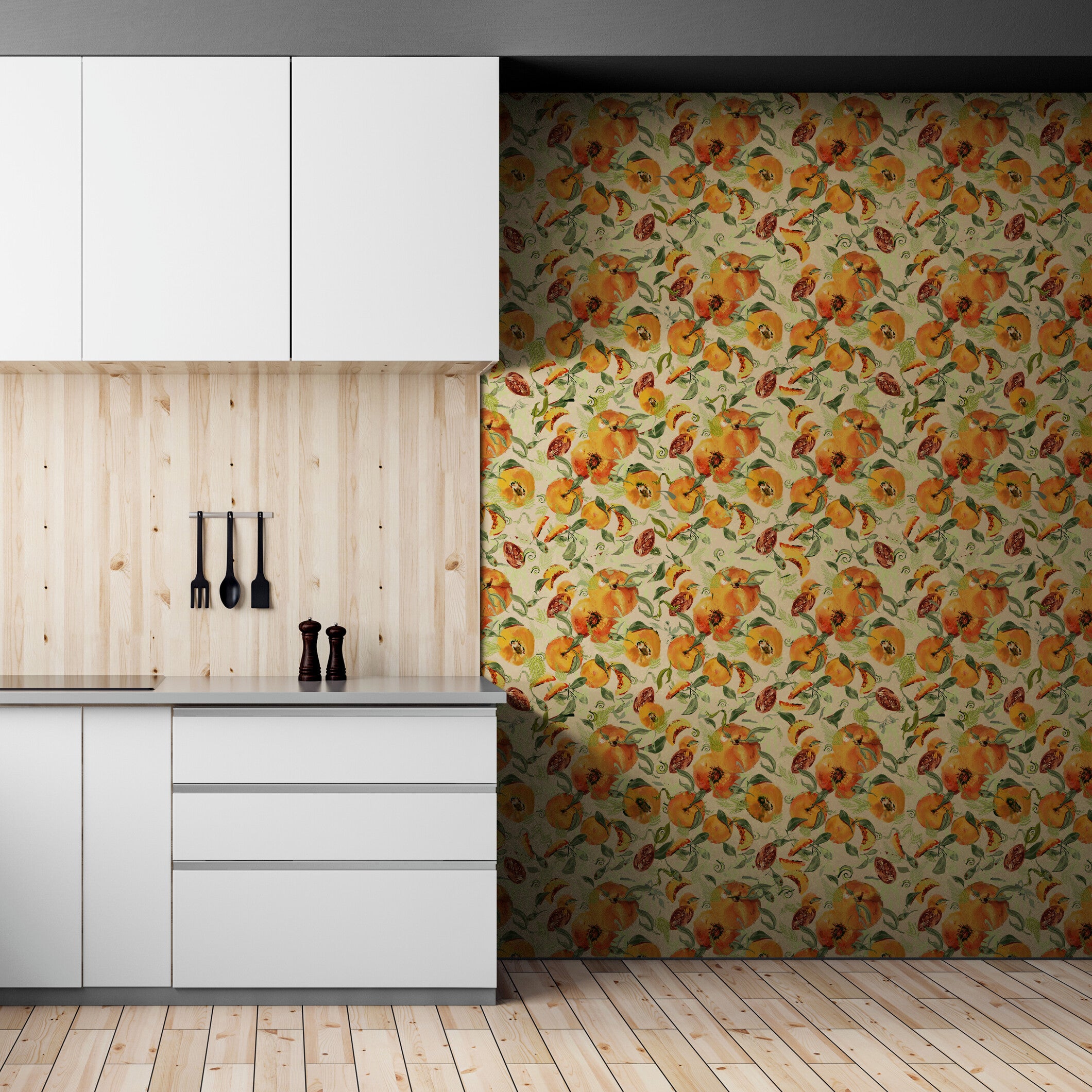 GDSL5030 Peaches Premium Peel and Stick Wallpaper Panel 26 inch Wide in Orange Green Tan