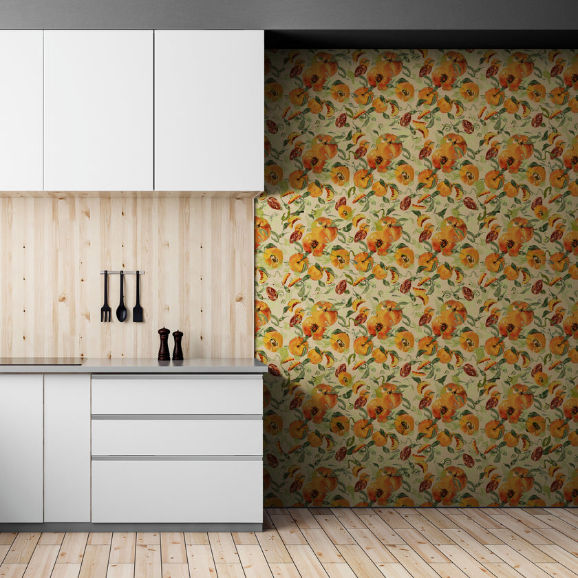 GDSL5030 Peaches Premium Peel and Stick Wallpaper Panel 26 inch Wide in Orange Green Tan