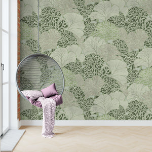 GE5090 Flabellate Foliage Endless Murals in Green Gray
