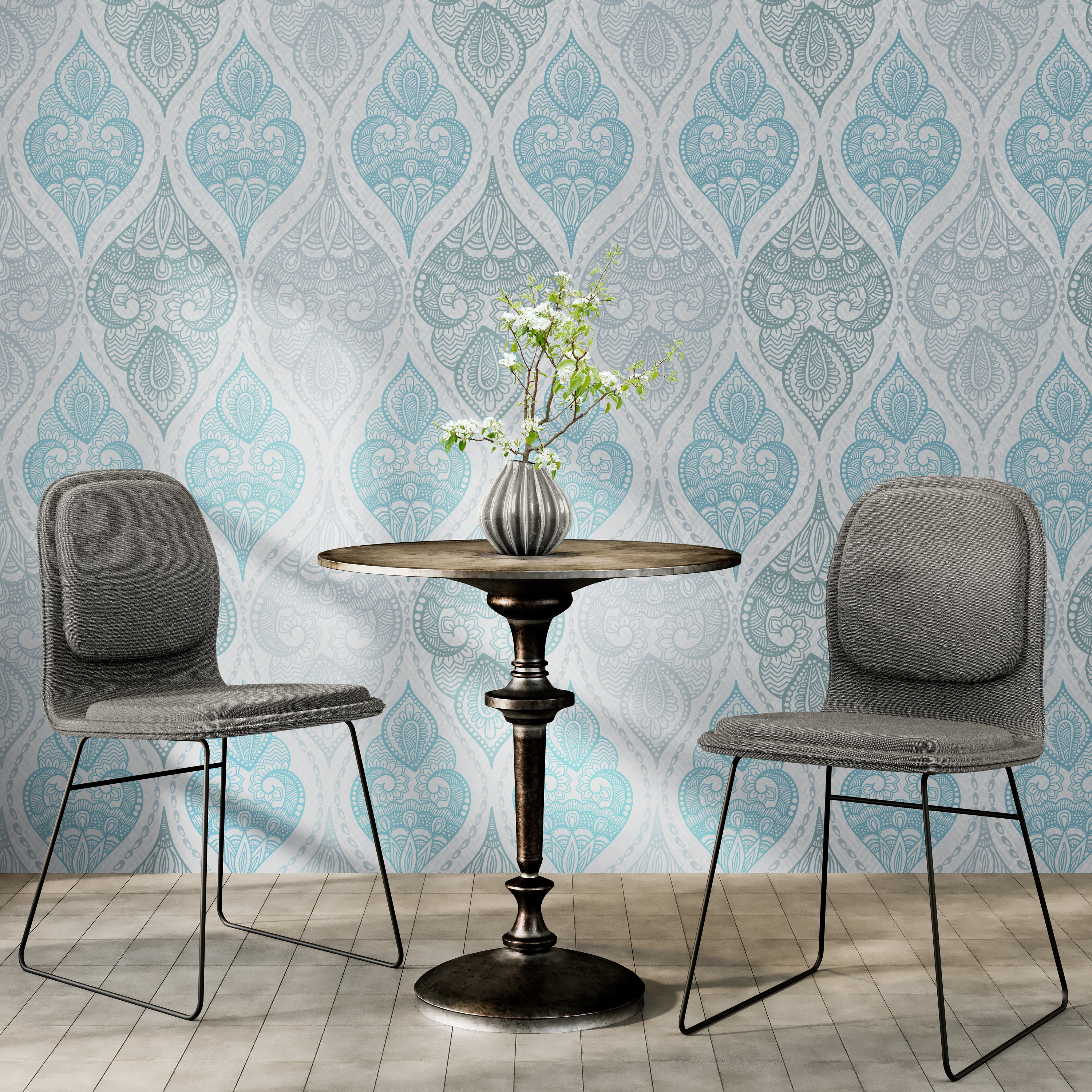 GW0174 Serene Stone Blue Paisley Wallpaper Panel