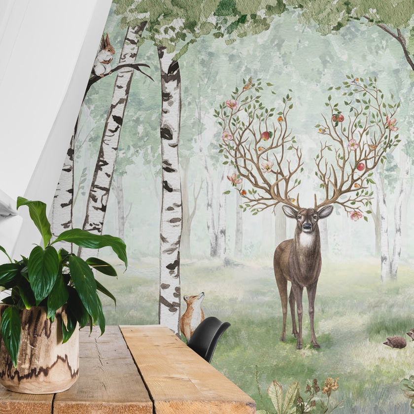 GDSE3001 Amazing Antlers Summer Wallpaper Mural, Premium Peel and Stick Material 26in Wide x 9 ft. Multi-colored