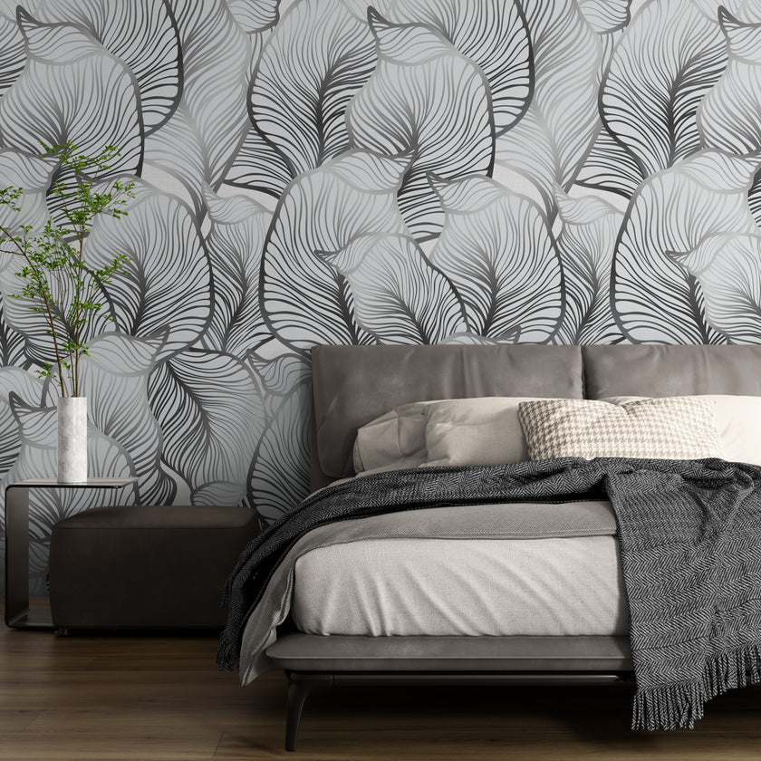 GE5112 Large Tropical Herbage Endless Murals Gray Black