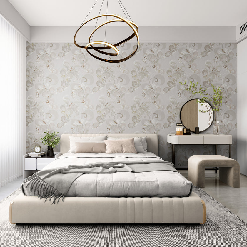 GDM0020 Marina Makaron Designs Paisley in Black Gray Off White Wallpaper Panel 26 inch Wide x 6ft, 9ft, and 12ft Long