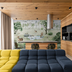 GDSE3040 Deer Forest Wallpaper Mural Premium Peel and Stick Material 26in Wide x 9 ft. Summer Green