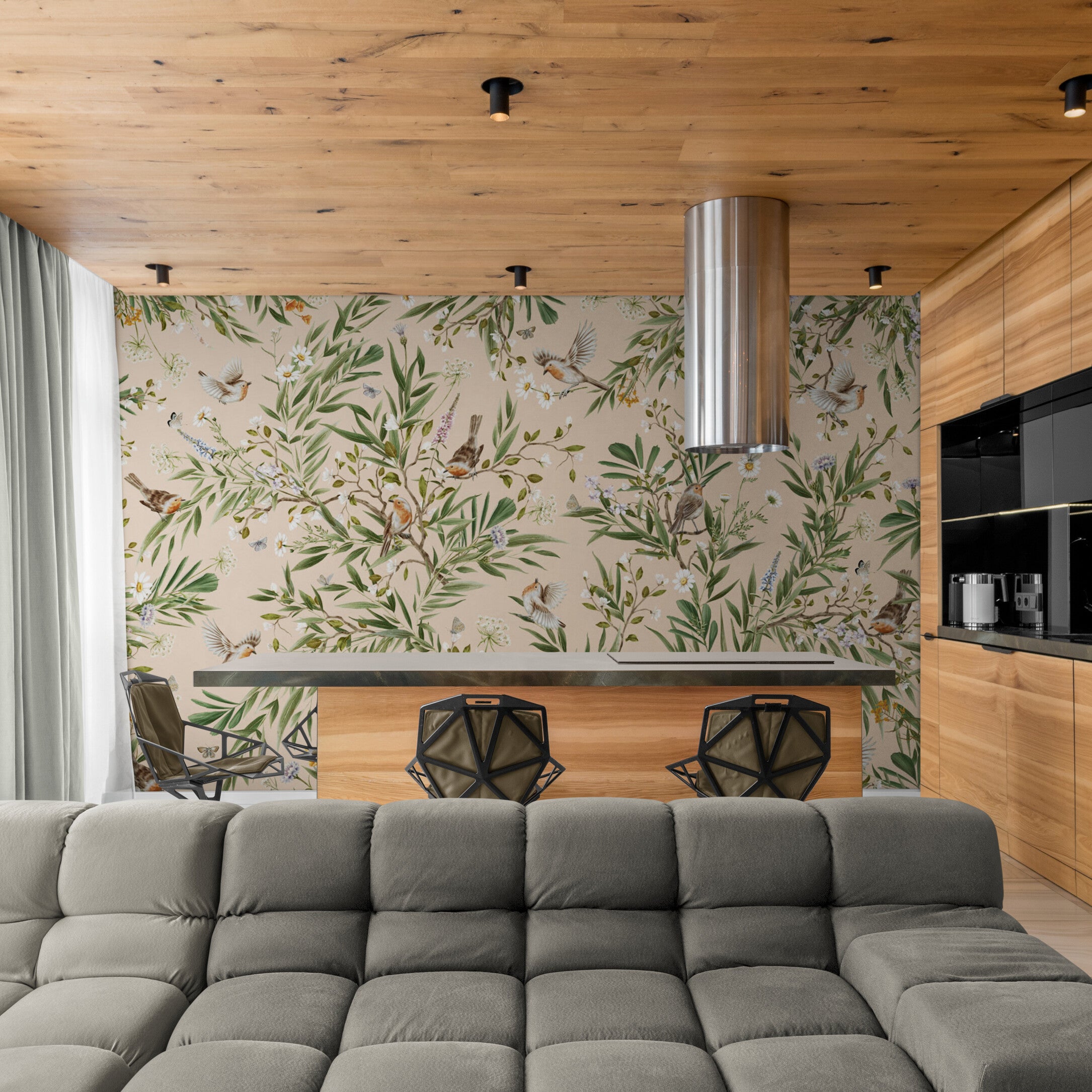 GDSE3170 Playful Robin Wallpaper Premium Peel and Stick Material 26in Wide x 6ft, 9 ft, 12ft, Beige