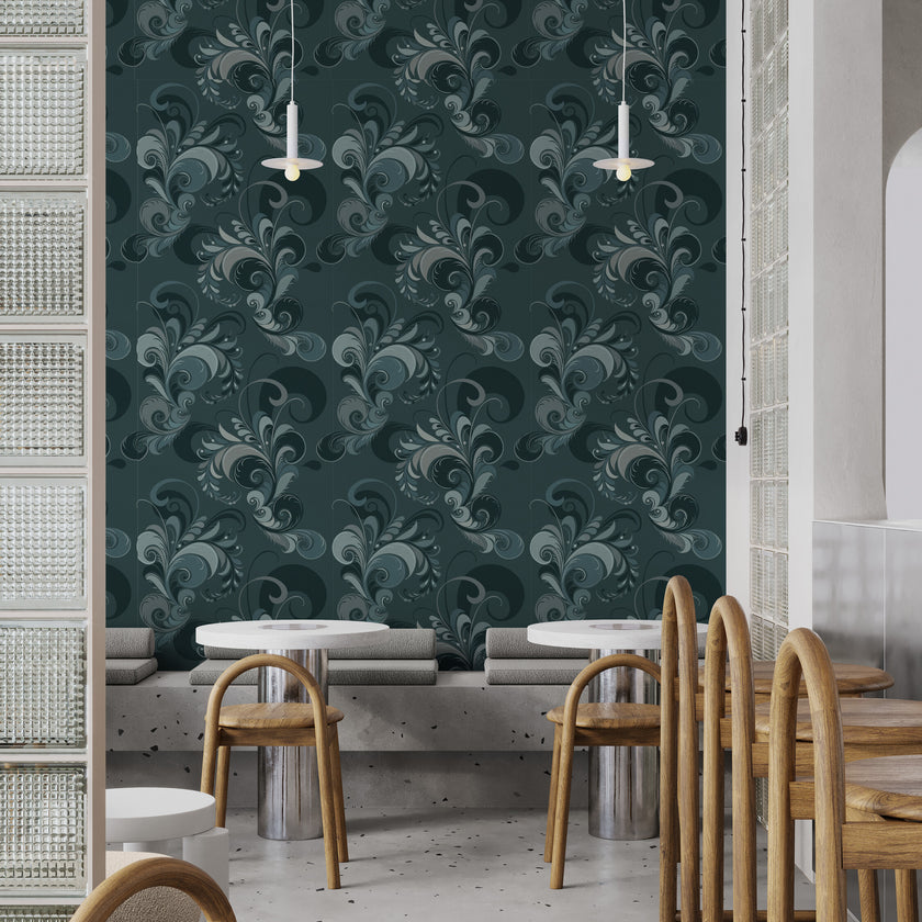 GDM0022 Marina Makaron Designs Paisley in Teal Wallpaper Panel 26 inch Wide x 6ft, 9ft, and 12ft Long