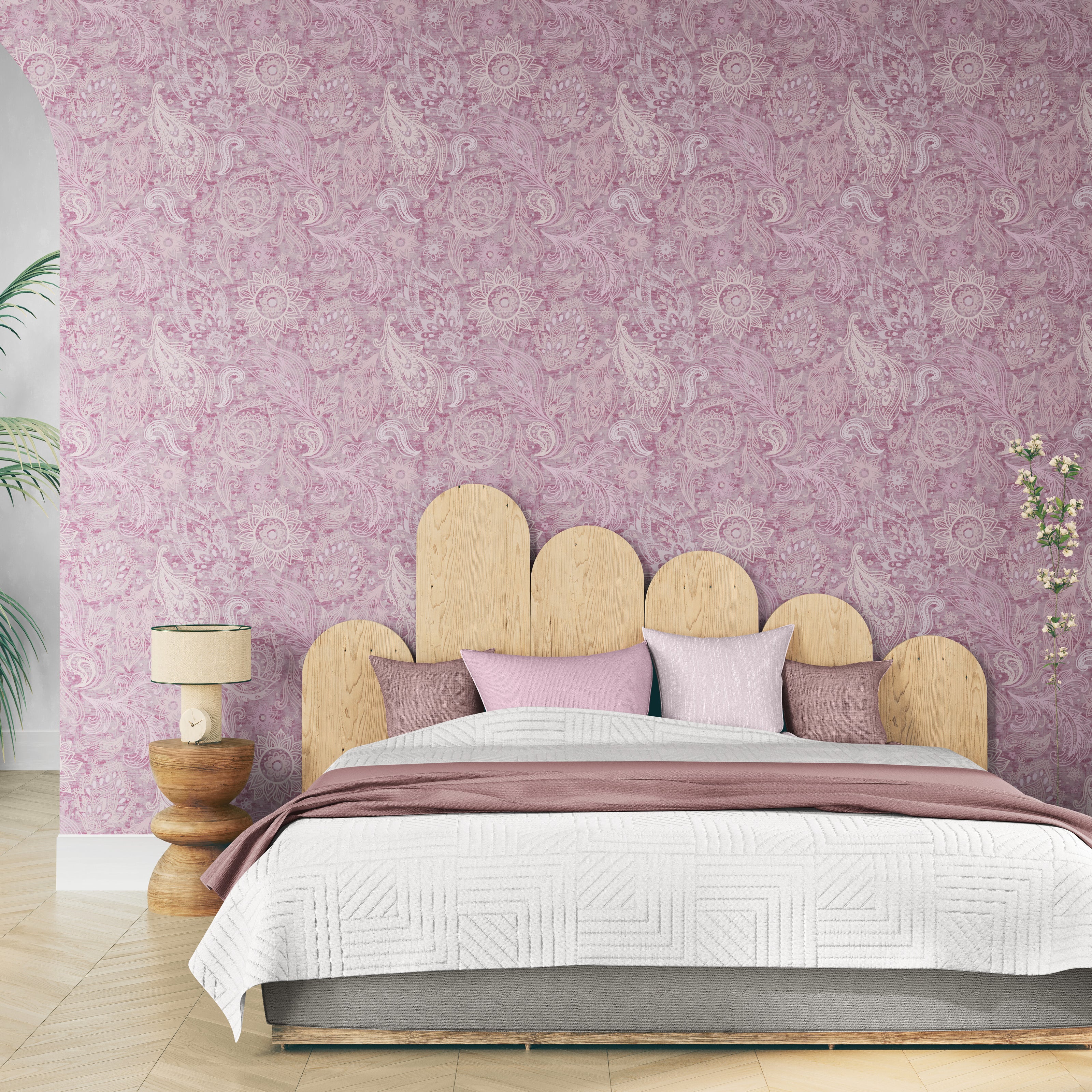 GP6060 Flower Paisley Premium Peel and Stick Wallpaper Panel 26 Wide x 6 Ft High in Dusty Pink