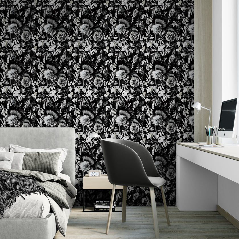 GDSL5020 Thistle Premium Peel and Stick Wallpaper Panel 26 inch Wide in Black White