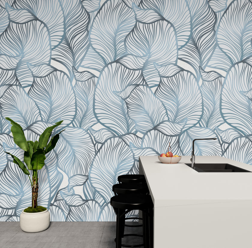 GE5111 Large Tropical herbage Endless Murals in Blue Gray