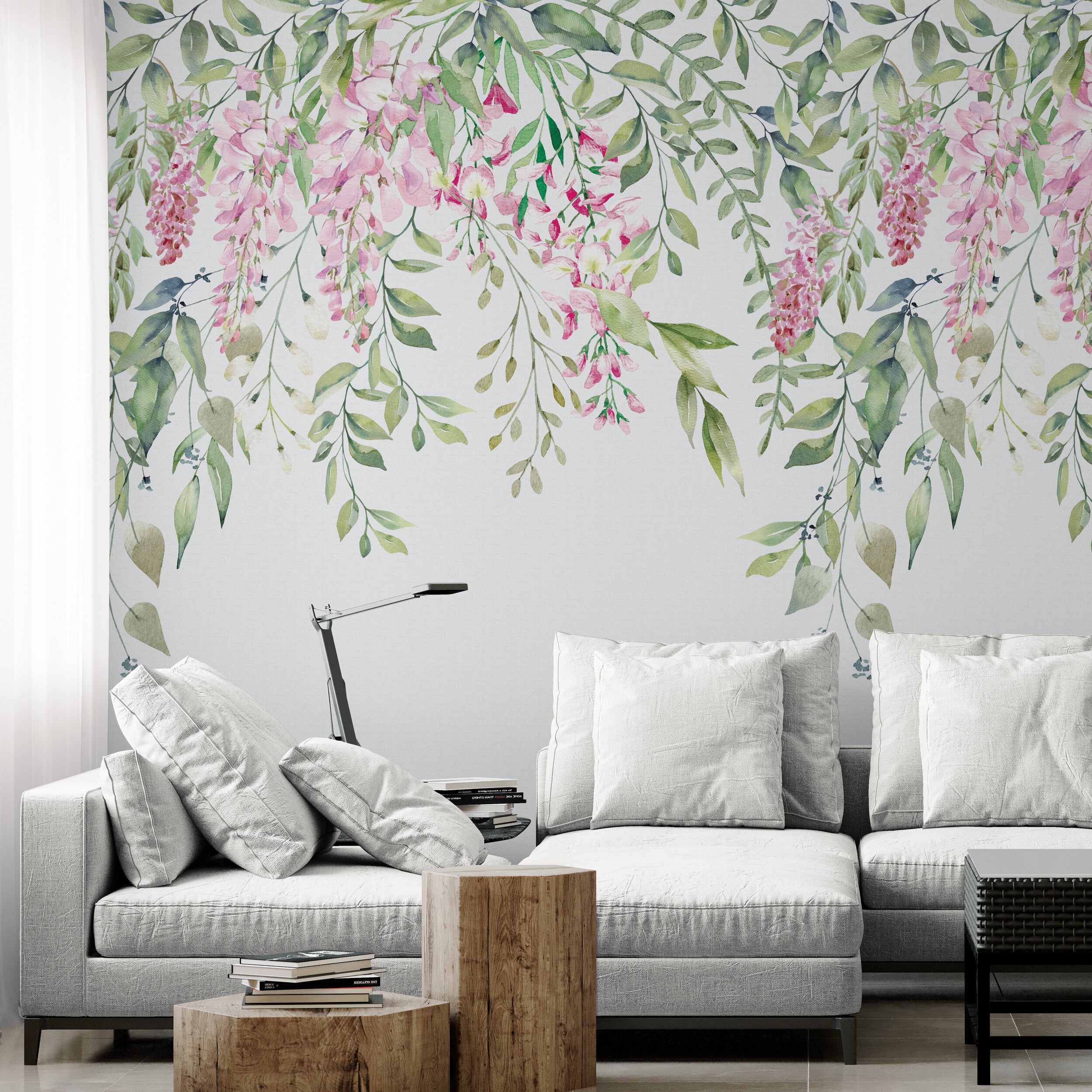 GE5120 Lush Wisteria Endless Mural (3) 26in wide panels x 108in Height Pink Green