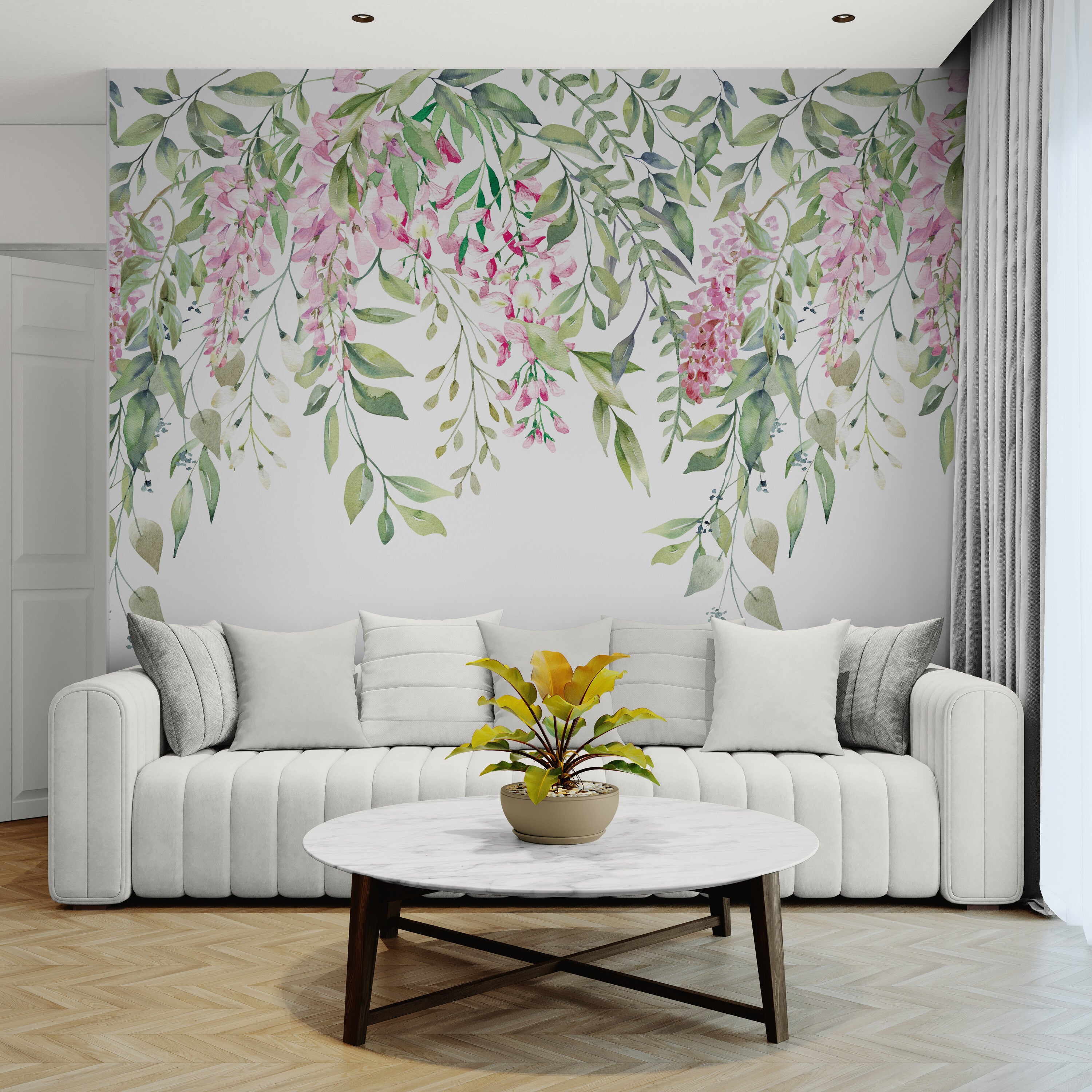GE5120 Lush Wisteria Endless Mural (3) 26in wide panels x 108in Height Pink Green