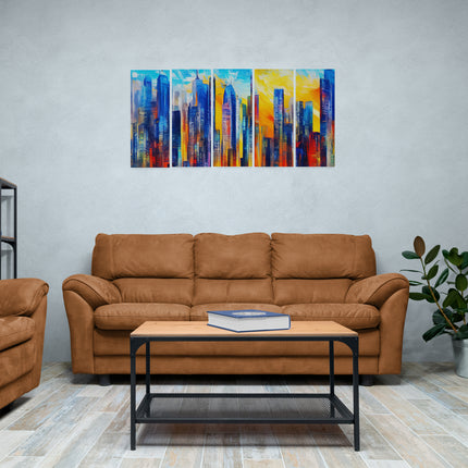 Expressive Cityscape Painting Peel & Stick Split Canvas Wall Art GA2006