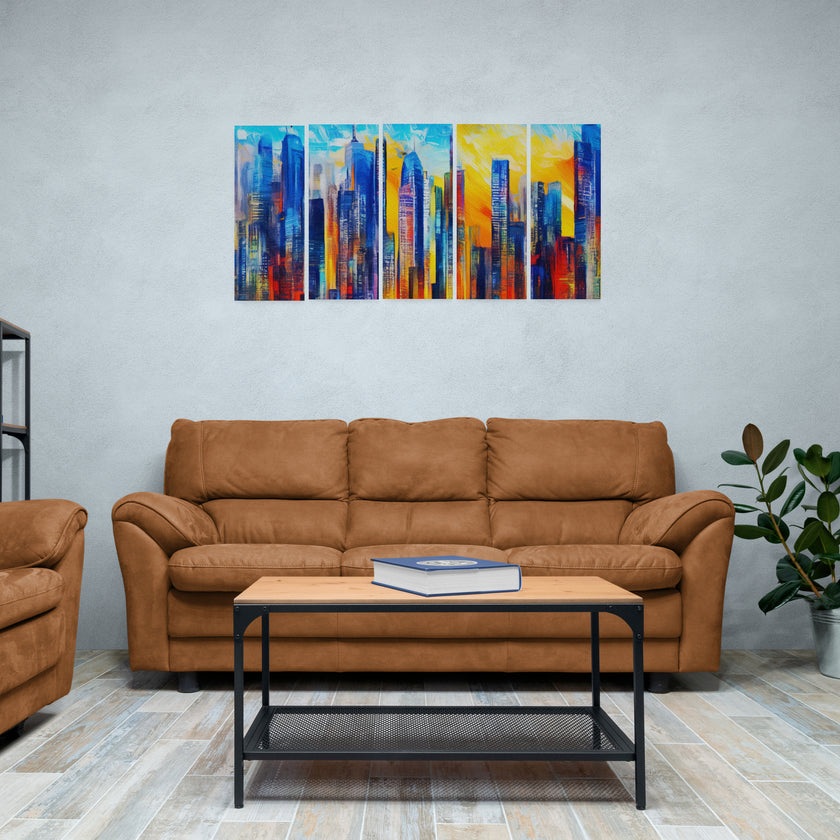 Expressive Cityscape Painting Peel & Stick Split Canvas Wall Art GA2006