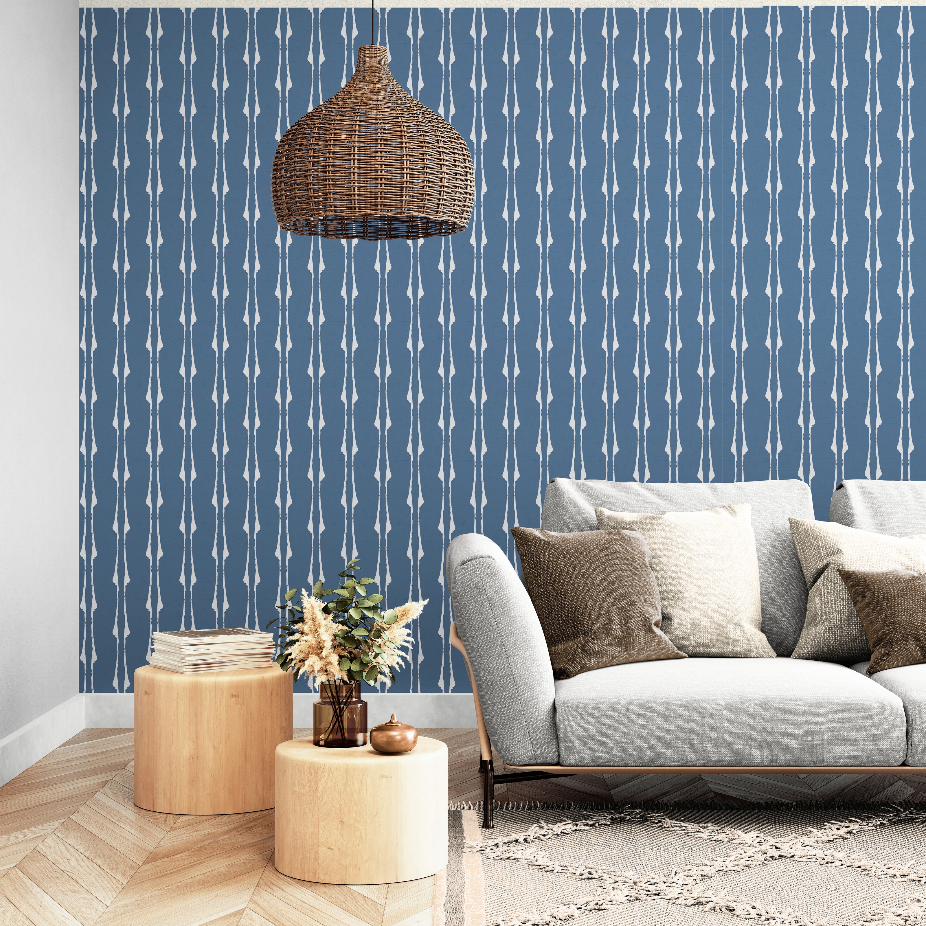 GDP6003 Twisted Twig Premium Peel and Stick Wallpaper Panel 6 Ft High x 26 Wide in Muted Navy