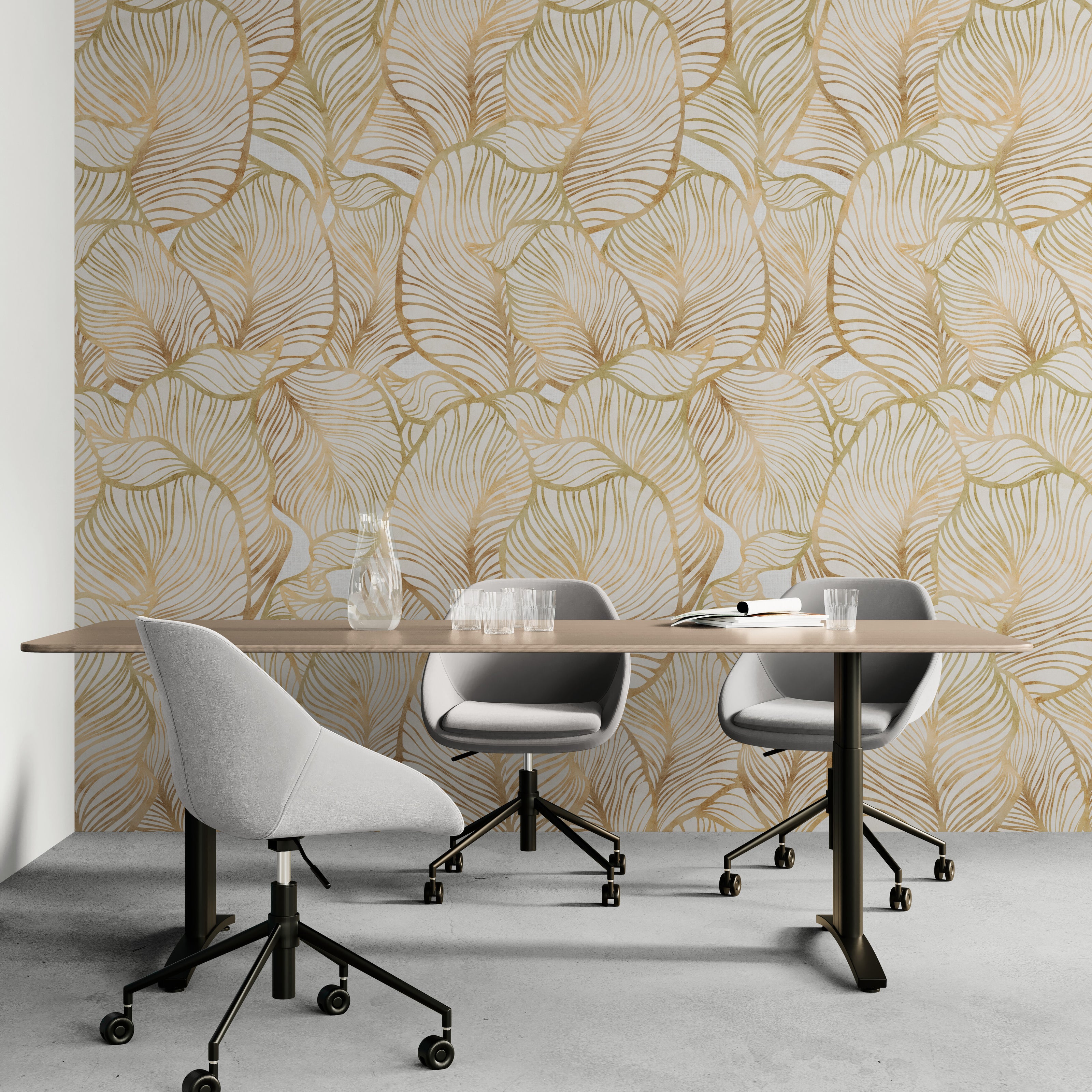 GE5110 Large Tropical herbage Endless Murals in Cream and Sand Gold