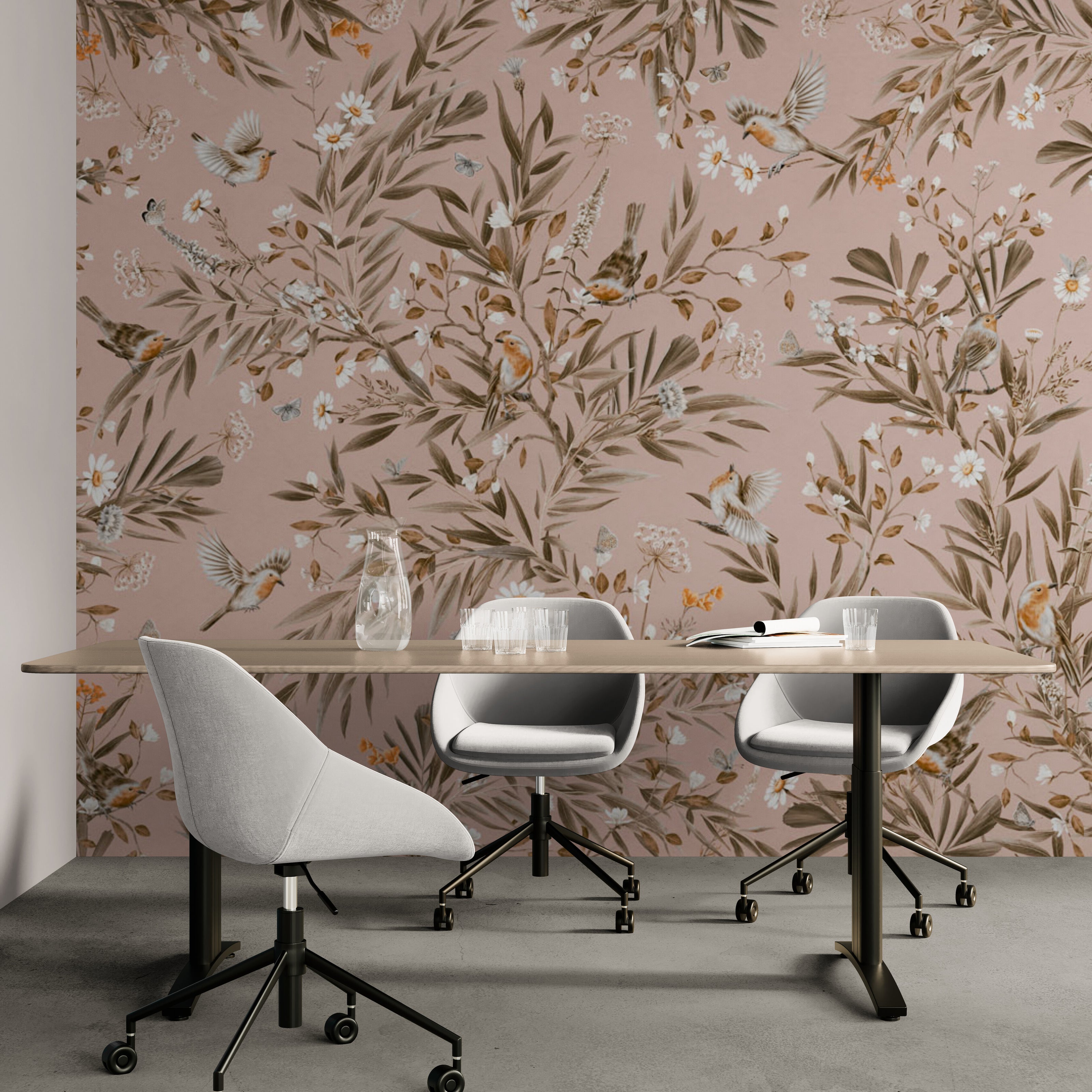 GDSE3190 Playful Robin Wallpaper Premium Peel and Stick Material 26in Wide x 6ft, 9 ft, 12ft, White