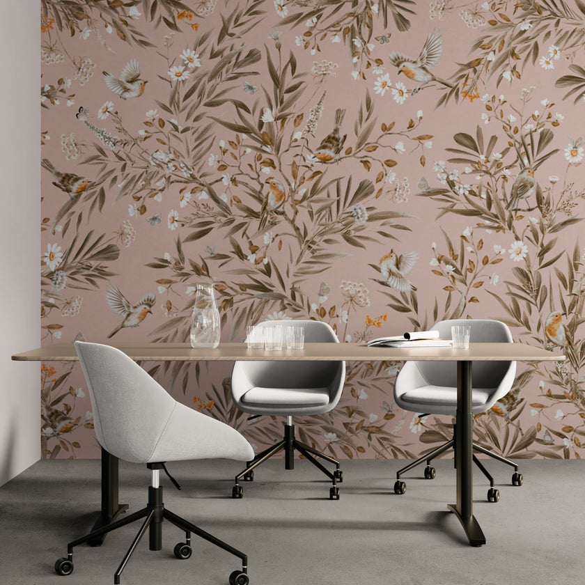 GDSE3190 Playful Robin Wallpaper Premium Peel and Stick Material 26in Wide x 6ft, 9 ft, 12ft, White