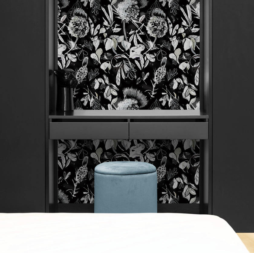 GDSL5020 Thistle Premium Peel and Stick Wallpaper Panel 26 inch Wide in Black White
