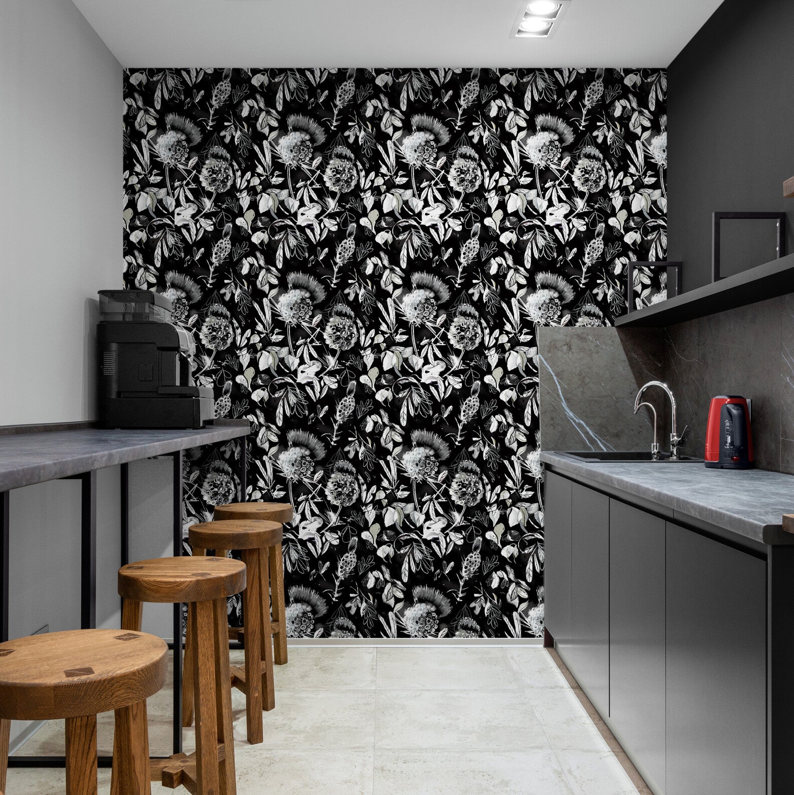 GDSL5020 Thistle Premium Peel and Stick Wallpaper Panel 26 inch Wide in Black White