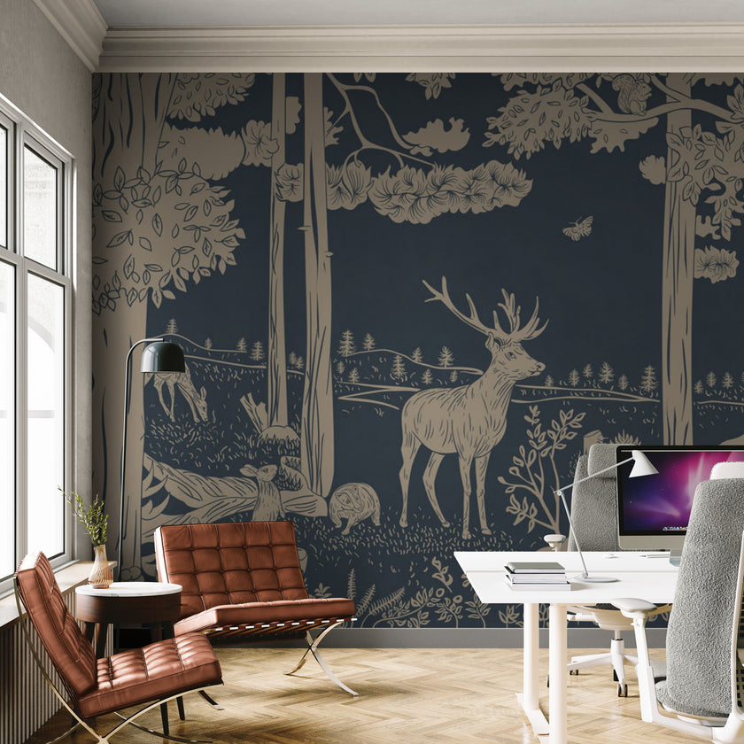 GDSE3080 Monochrome Forest Wallpaper Premium Peel and Stick Material 26in Wide x 9 ft. Vintage Blue