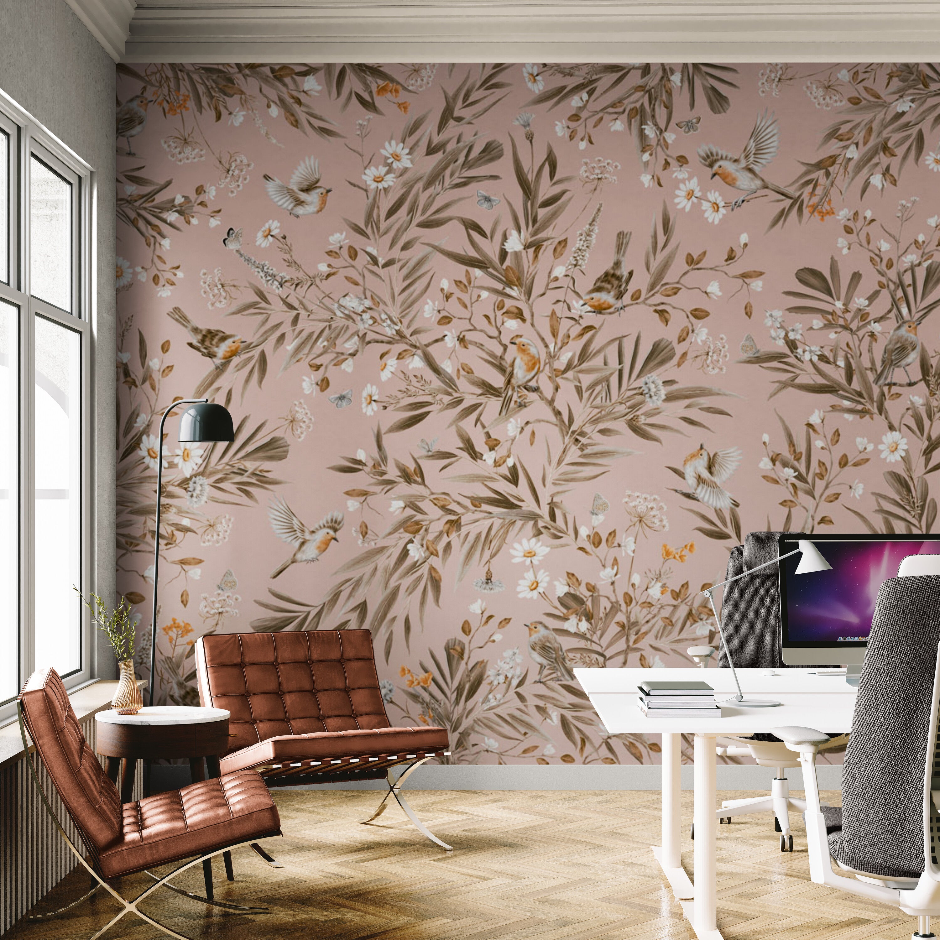GDSE3175 Playful Robin Wallpaper Premium Peel and Stick Material 26in Wide x 6ft, 9 ft, 12ft, Vintage Pink
