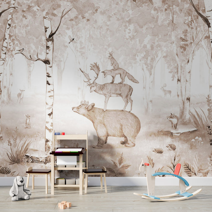 GDSE3021 Bear King Wallpaper Mural, Premium Peel and Stick Material 26in Wide x 9 ft. Brown