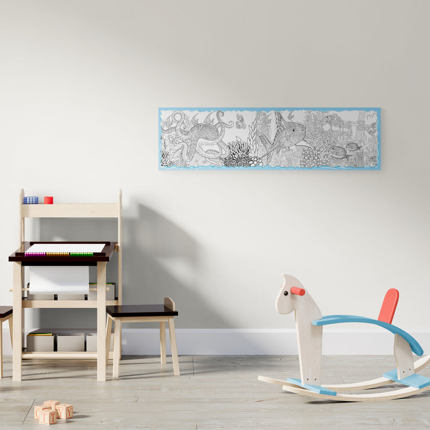 GA3001 Coloring Pages Ocean World  Peel & Stick Wall Art Teal Black 15in (W) x 52in (H)