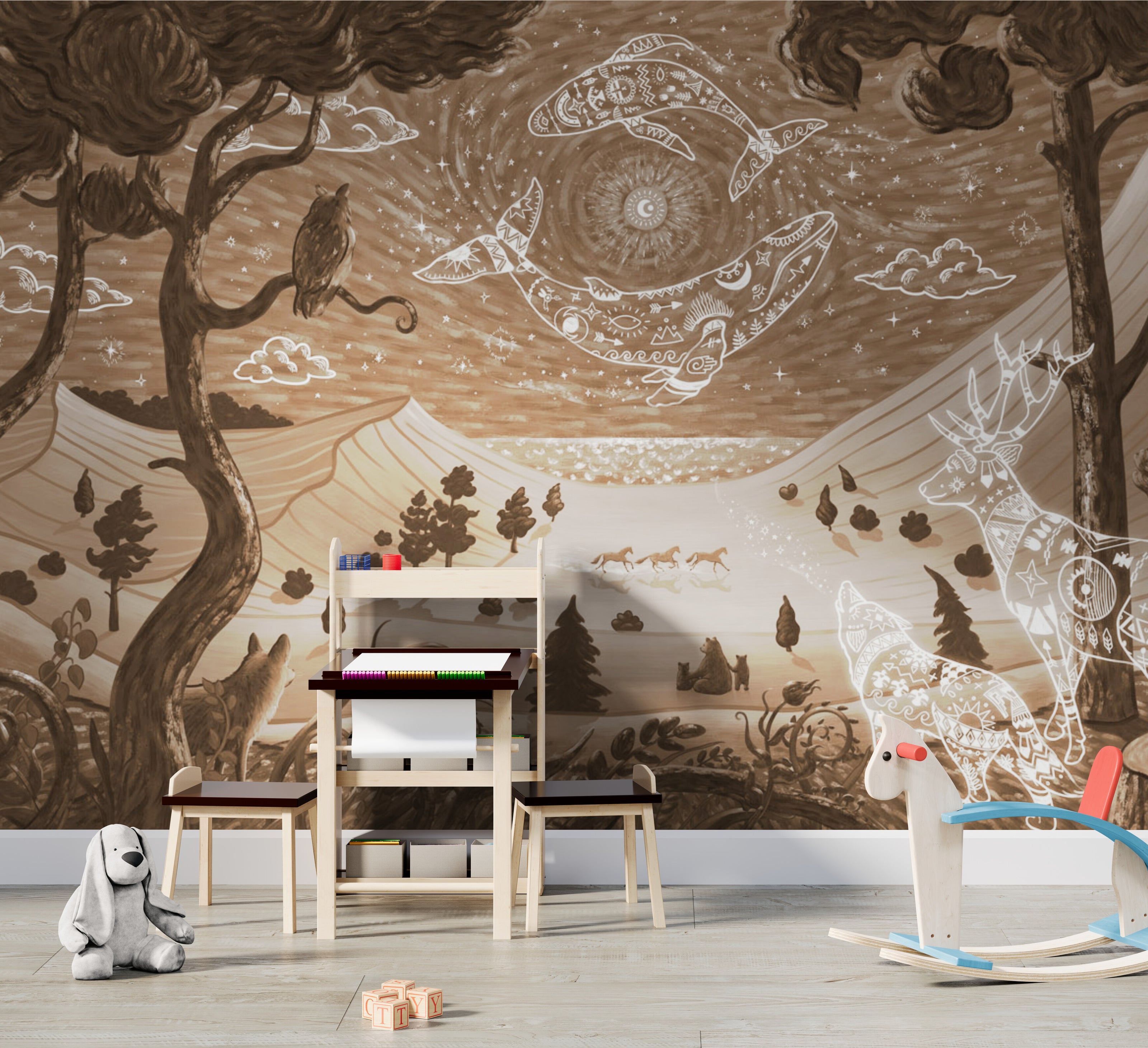 GDSE3750 Spirit Night Wallpaper Mural Premium Peel and Stick Material 26in Wide x 9 ft. Brown Tan