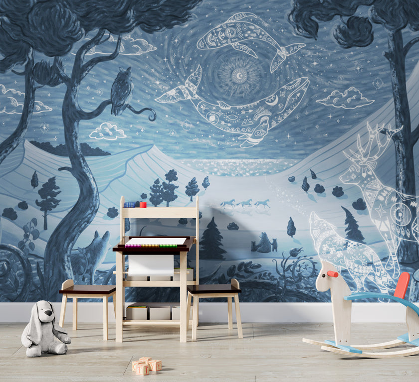 GDSE3741 Spirit Night Wallpaper Mural Premium Peel and Stick Material 26in Wide x 9 ft. Blue