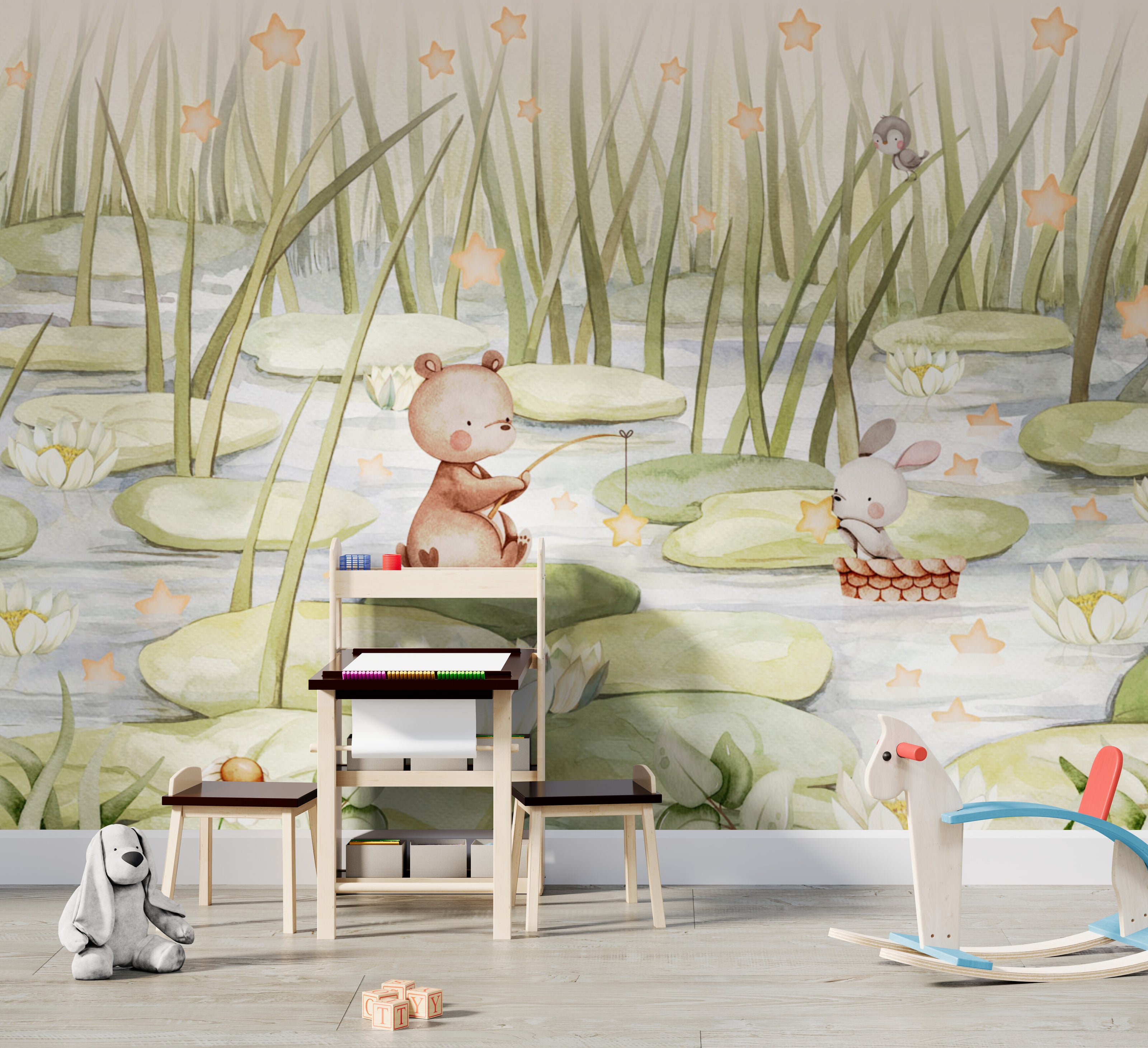 GDSE3751 Starry Pond Wallpaper Mural Premium Peel and Stick Material 26in Wide x 9 ft. Green