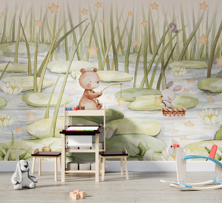 GDSE3751 Starry Pond Wallpaper Mural Premium Peel and Stick Material 26in Wide x 9 ft. Green