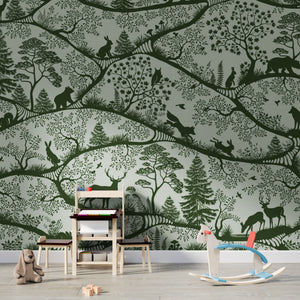 GDSE3700 Nordic Nature Wallpaper Mural Premium Peel and Stick Material 26in Wide x 9 ft. Dark Green Green