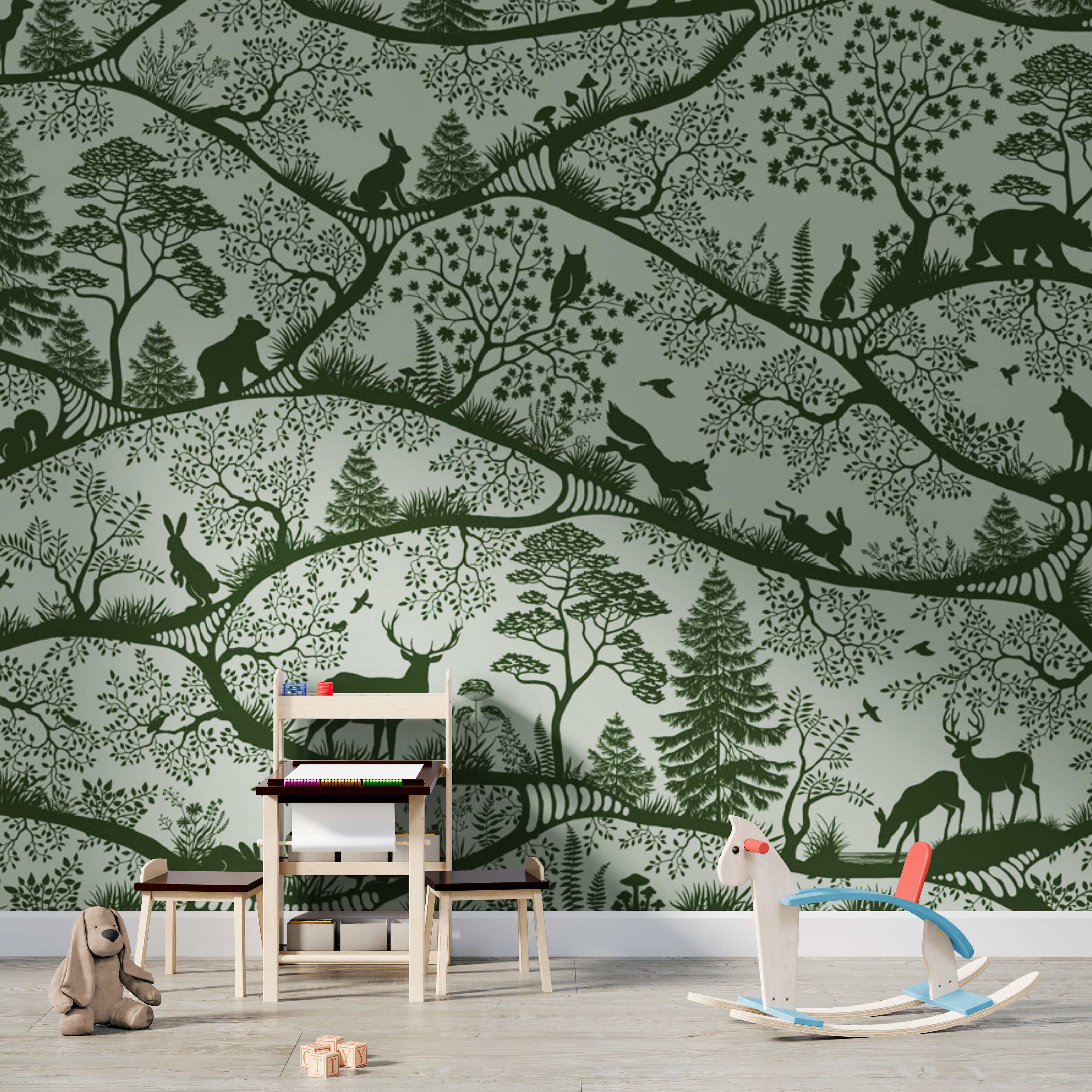 GDSE3700 Nordic Nature Wallpaper Mural Premium Peel and Stick Material 26in Wide x 9 ft. Dark Green Green