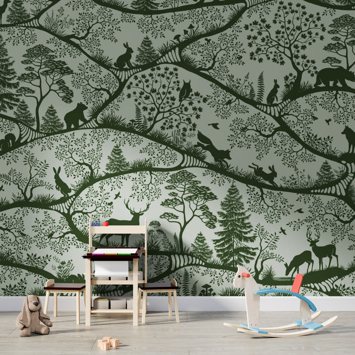 GDSE3700 Nordic Nature Wallpaper Mural Premium Peel and Stick Material 26in Wide x 9 ft. Dark Green Green
