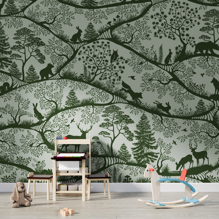 GDSE3700 Nordic Nature Wallpaper Mural Premium Peel and Stick Material 26in Wide x 9 ft. Dark Green Green