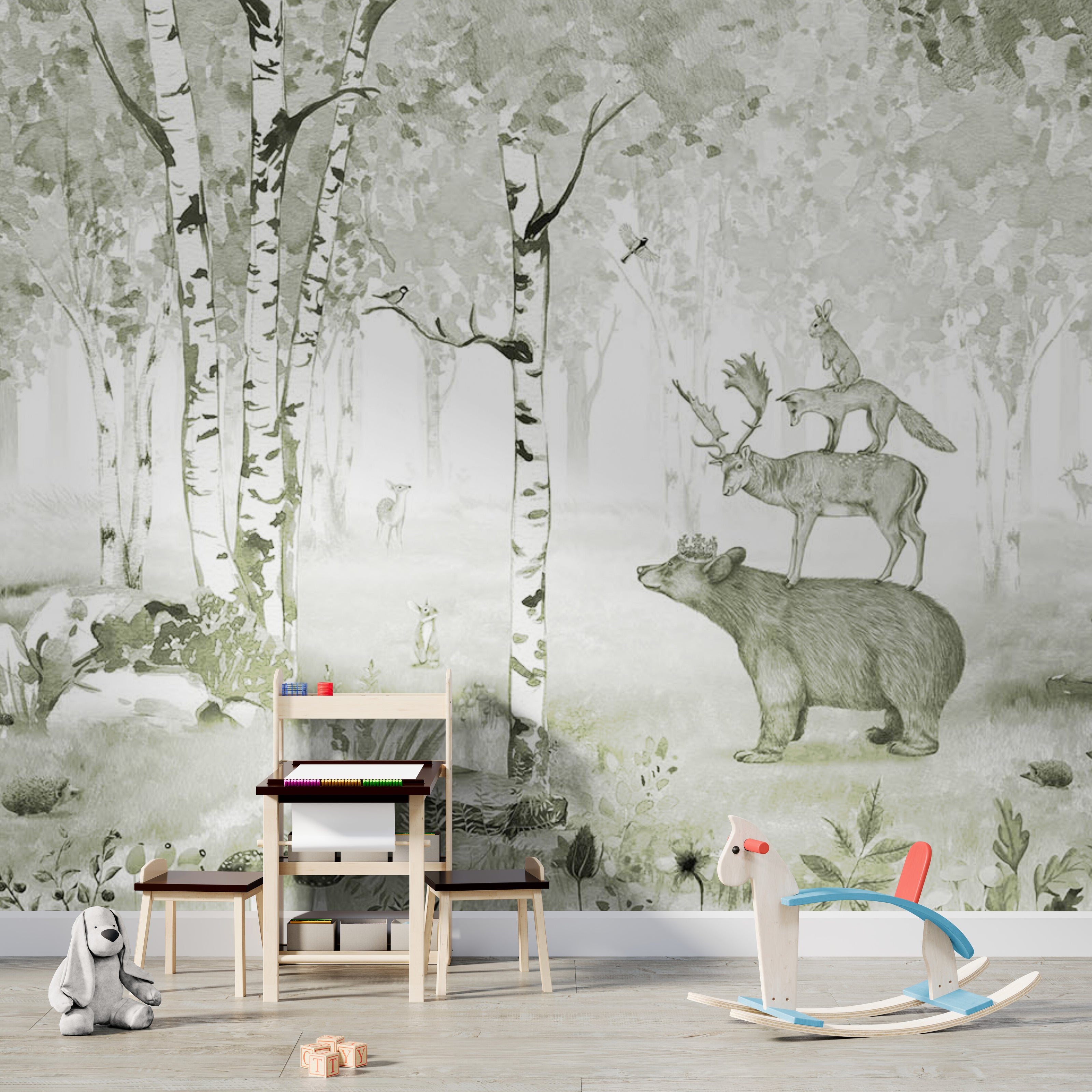 GDSE3022 Bear King Wallpaper Mural Premium Peel and Stick Material 26in Wide x 9 ft. Green