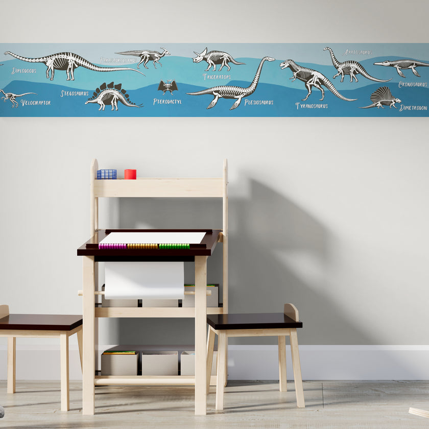 GB90240 X-Ray Dinosaurs Peel and Stick Wallpaper Border 10in Height x 15ft Long, Brown Black White