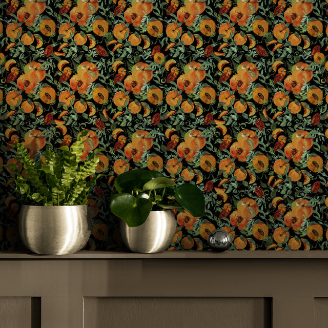 GDSL5032 Peaches Premium Peel and Stick Wallpaper Panel 26 inch Wide in Orange Green Black