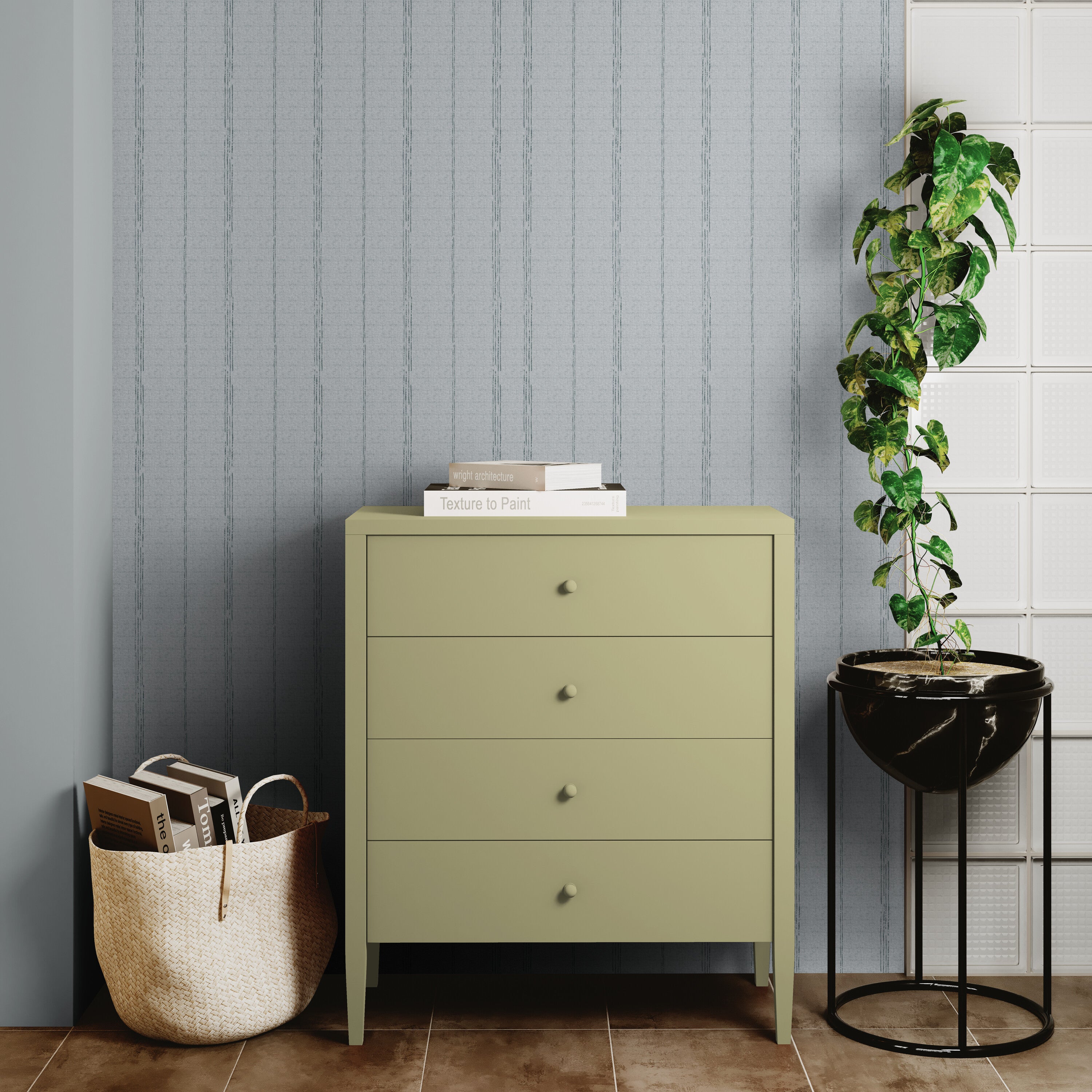 GP6010 Dot and Drift Stripe Premium Peel and Stick Wallpaper Panel 26 Wide x 6 Ft High in Muted Blue