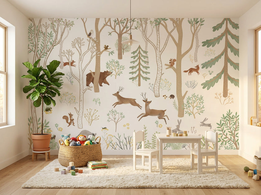 Frisky Forest Green Mural in kids playroom