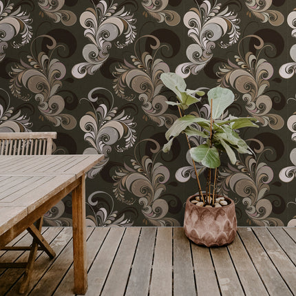 Marina Makaron Paisley Wallpaper Panel in Brown Umber