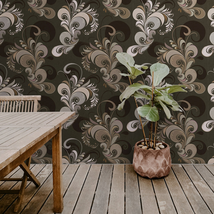 GDM0021 Marina Makaron Designs Paisley in Brown Umber Wallpaper Panel 26 inch Wide x 6ft, 9ft, and 12ft Long