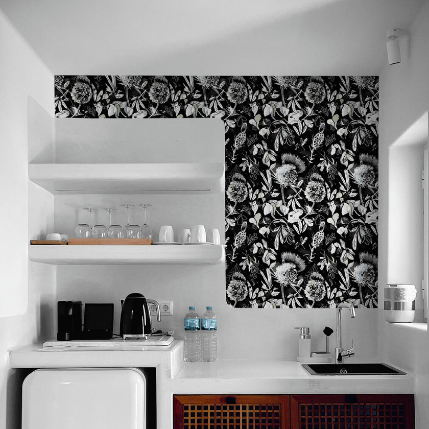 GDSL5020 Thistle Premium Peel and Stick Wallpaper Panel 26 inch Wide in Black White