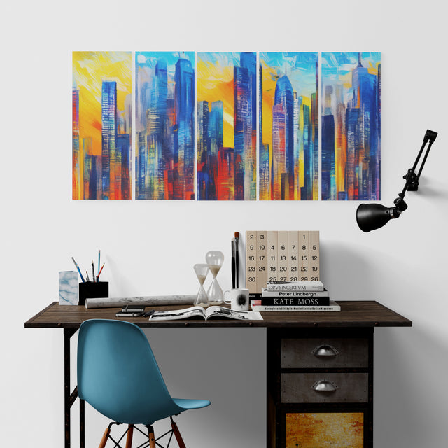 Expressive Cityscape Painting Peel & Stick Split Canvas Wall Art GA2006