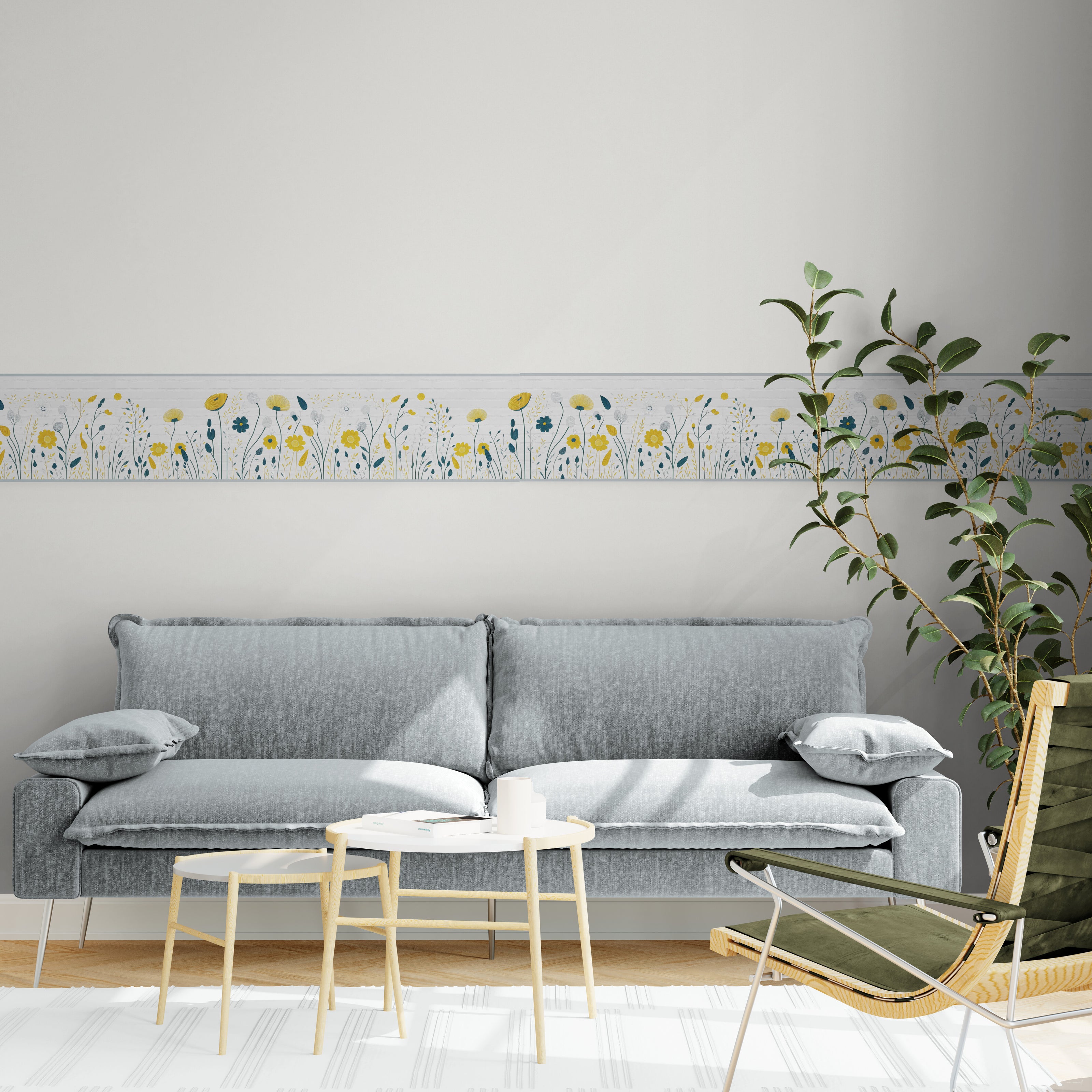 GB5050 City Wildflowers Peel and Stick Wallpaper Border 10in Height x 15ft Long Gray Yellow