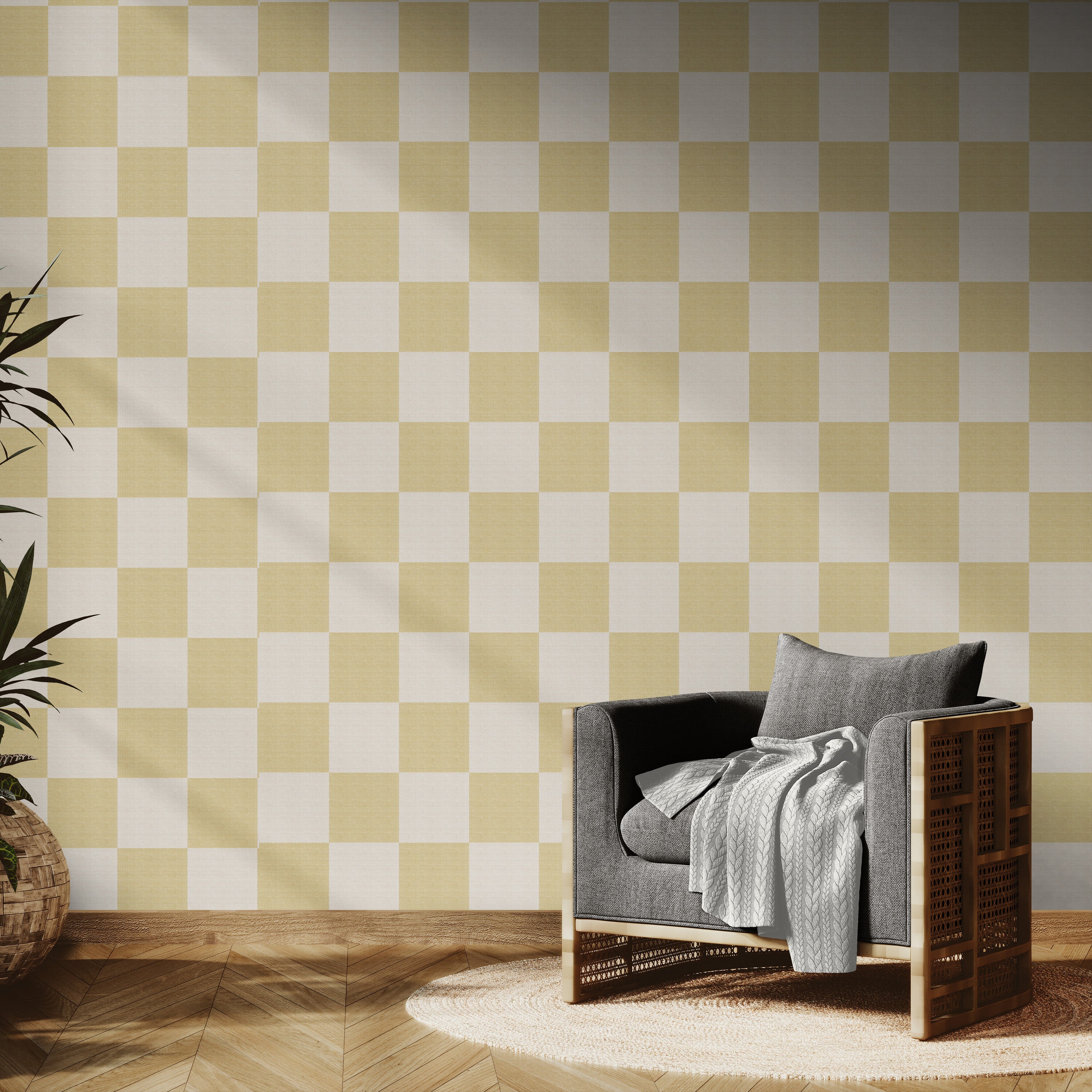 GW0201 Check Faux Grasscloth Plain weave Texture Wallpaper Roll 19 inch Wide x 18 ft. Long in White Tan