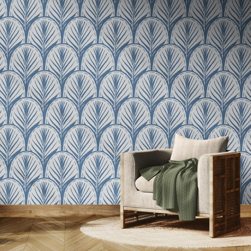 GDP5002 Fallen Feathers Premium Peel and Stick Wallpaper Panel 6 Ft High x 26 Wide in Muted Navy Soft Blue