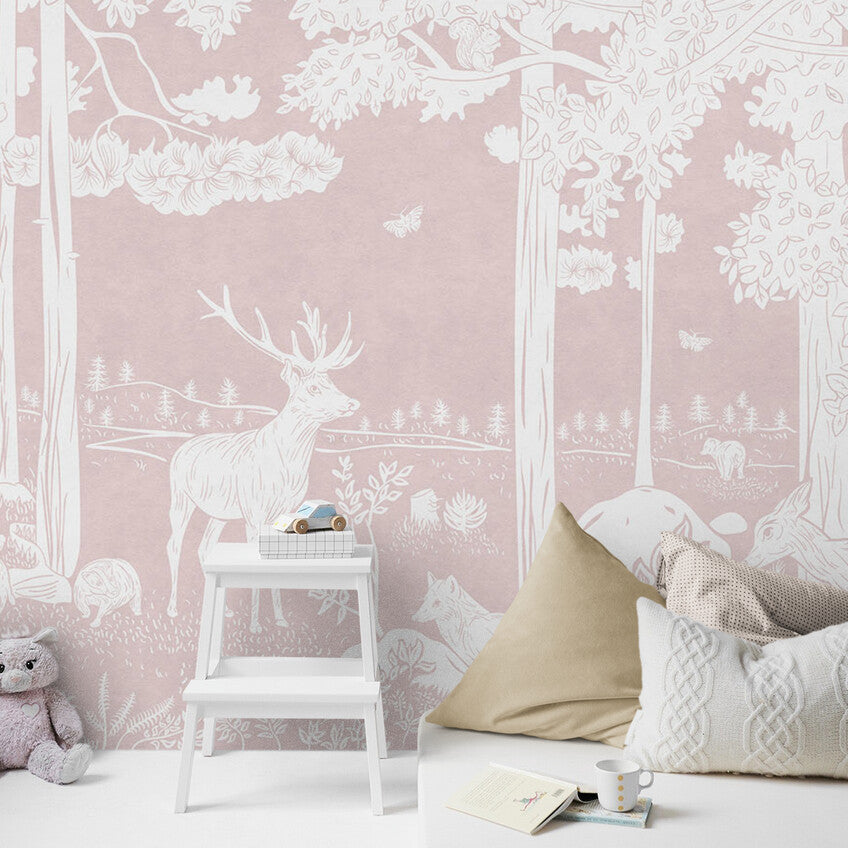 GDSE3089 Monochrome Forest Wallpaper Premium Peel and Stick Material 26in Wide x 9 ft. Pink