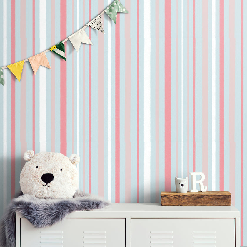 GW6080 Tousled Stripe Wallpaper Roll 19 inch Wide x 18 ft. Long in Pink Blue